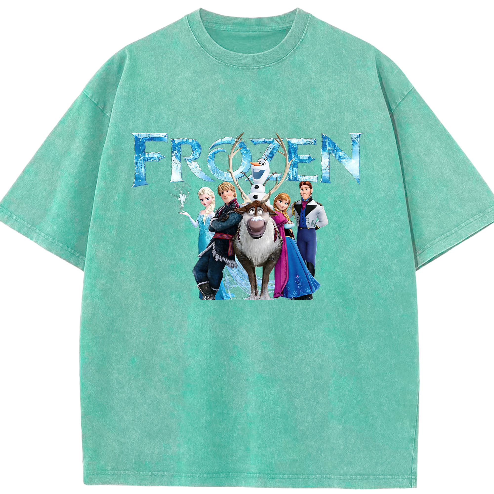 （画像用） アナと雪の女王 アンナ エルサ Frozen Anna Elsa 綿100% ヴィンテージ風 半袖Tシャツ（フロントプリント）